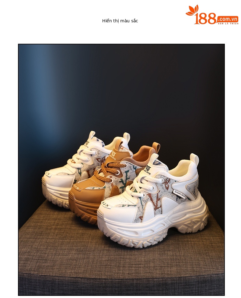 Giày sneaker nữ đế dày tăng chiều cao phong cách daddy — Trà sữa màu chi tiết 18