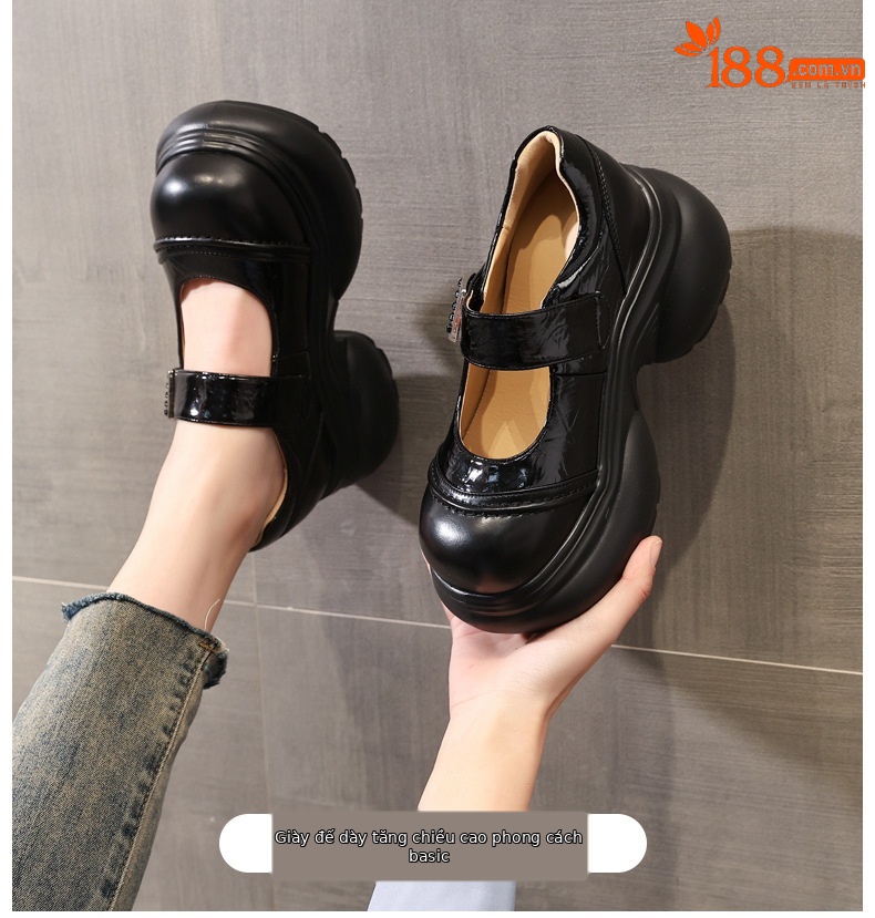 Giày Lolita nữ đế dày tăng chiều cao phong cách thời trang — màu be chi tiết 1