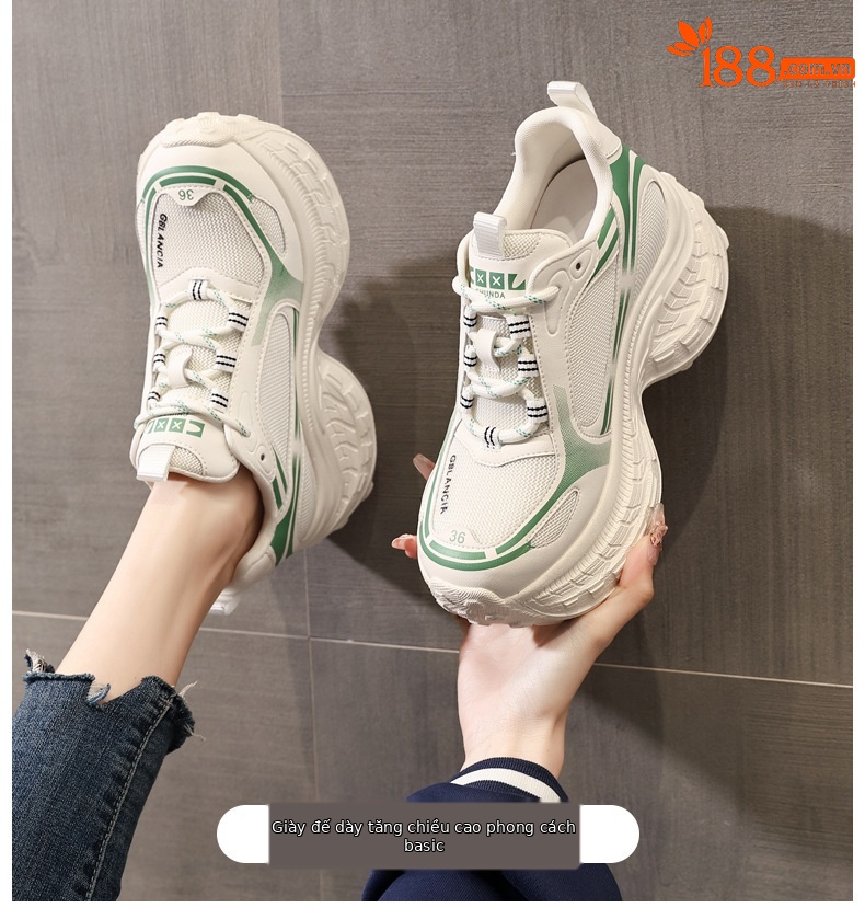 Giày sneaker nữ chunky đế dày lưới thoáng khí, tăng chiều cao bên trong — Xanh lá cây nhạtcolor chi tiết 1