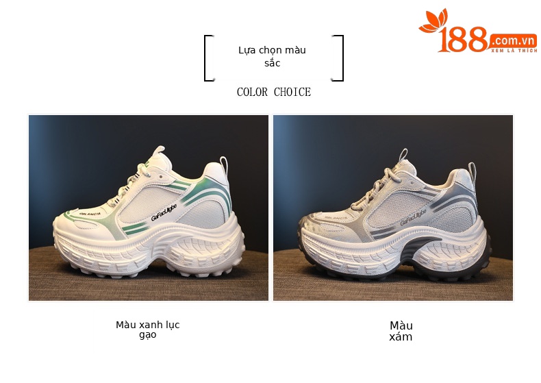 Giày sneaker nữ chunky đế dày lưới thoáng khí, tăng chiều cao bên trong — Xanh lá cây nhạtcolor chi tiết 2