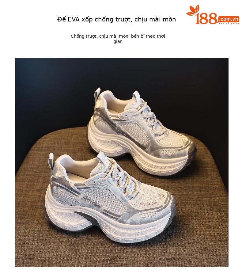 Giày sneaker nữ chunky đế dày lưới thoáng khí, tăng chiều cao bên trong — Xanh lá cây nhạtcolor chi tiết 10