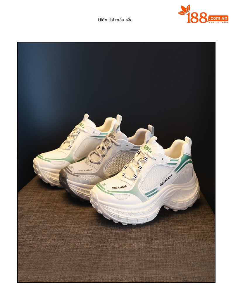 Giày sneaker nữ chunky đế dày lưới thoáng khí, tăng chiều cao bên trong — Xanh lá cây nhạtcolor chi tiết 18