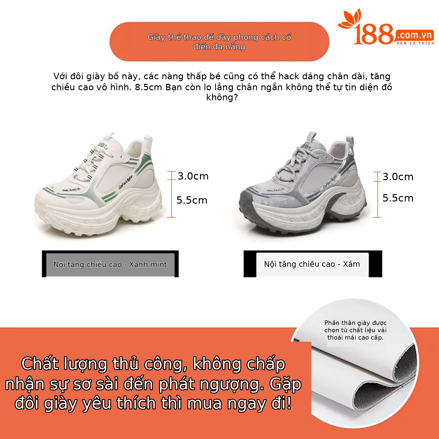 Giày sneaker nữ chunky đế dày lưới thoáng khí, tăng chiều cao bên trong — Xanh lá cây nhạtcolor