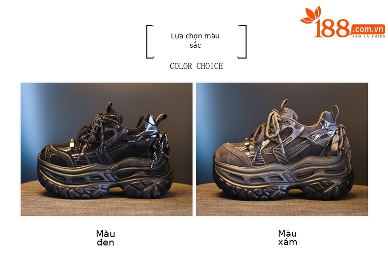 Giày sneaker nữ chunky đế dày tăng chiều cao phong cách thể thao — màu đen chi tiết 2