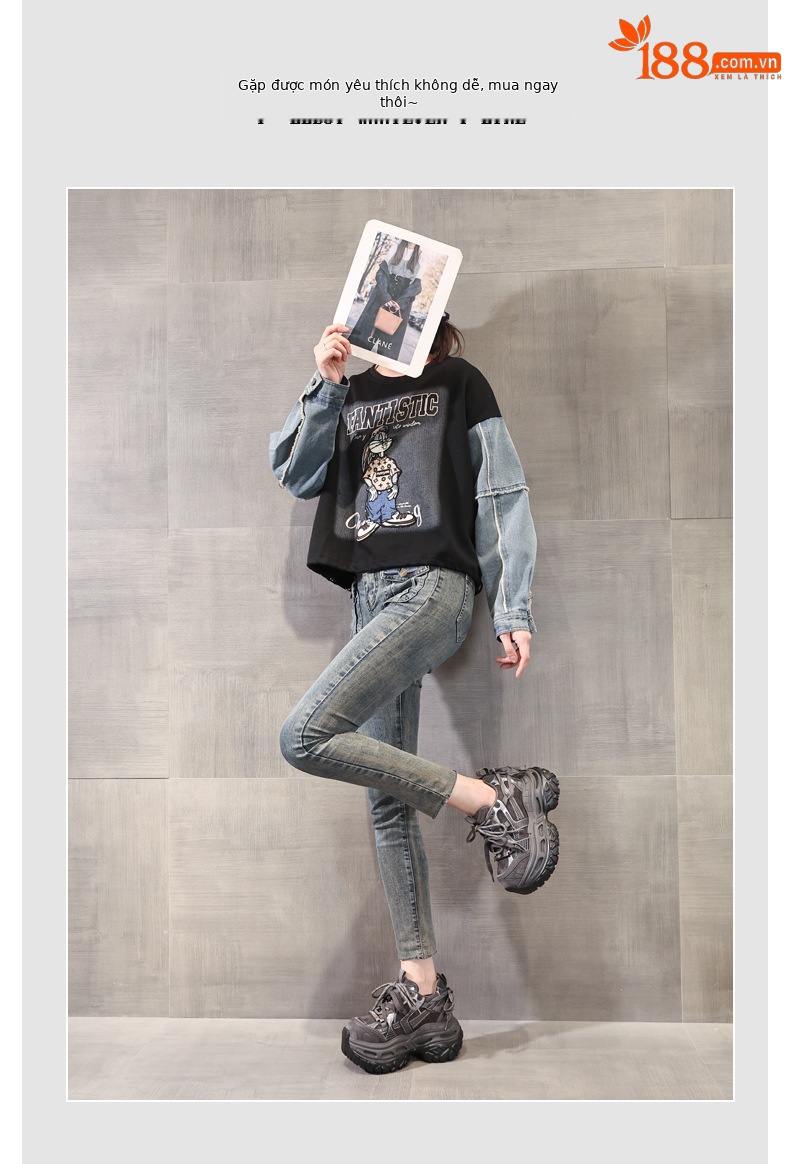 Giày sneaker nữ chunky đế dày tăng chiều cao phong cách thể thao — màu đen chi tiết 6