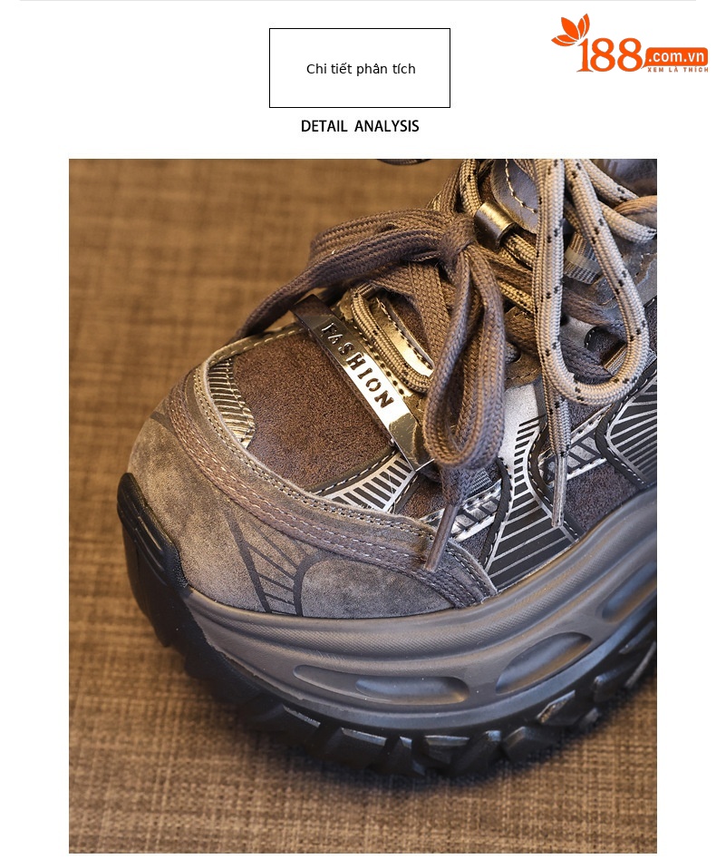 Giày sneaker nữ chunky đế dày tăng chiều cao phong cách thể thao — màu đen chi tiết 7