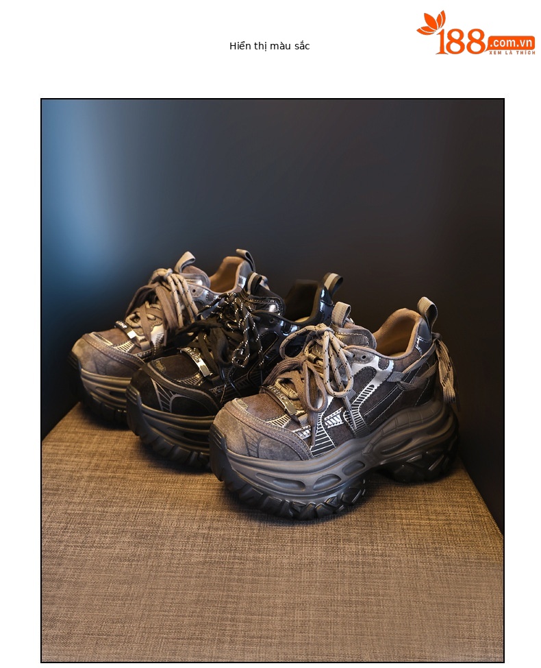 Giày sneaker nữ chunky đế dày tăng chiều cao phong cách thể thao — màu đen chi tiết 18