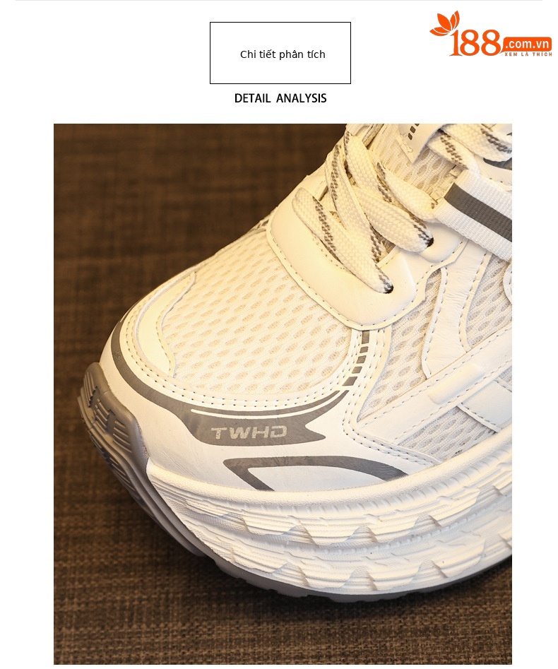 Giày sneaker nữ chunky đế dày lưới thoáng khí tăng chiều cao — màu be chi tiết 6