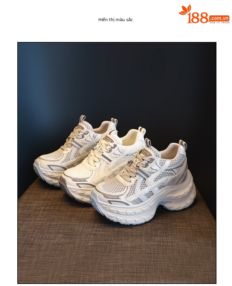 Giày sneaker nữ chunky đế dày lưới thoáng khí tăng chiều cao — màu be chi tiết 17