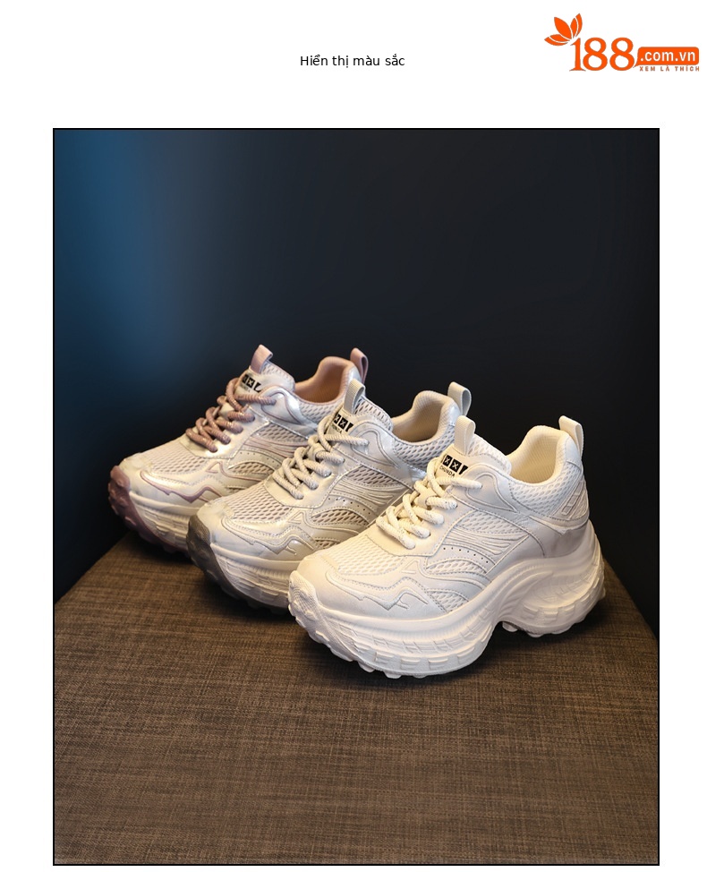 Giày sneaker nữ đế dày tăng chiều cao lưới thoáng khí — màu be chi tiết 16
