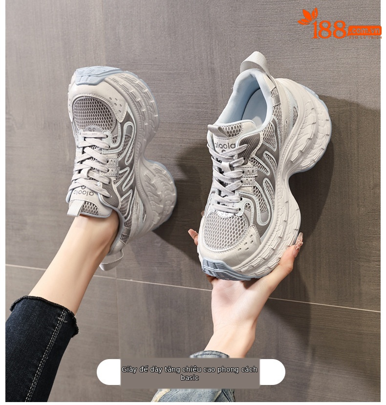 Giày sneaker nữ đế dày tăng chiều cao lưới thoáng khí phong cách thể thao — xanh lam chi tiết 1