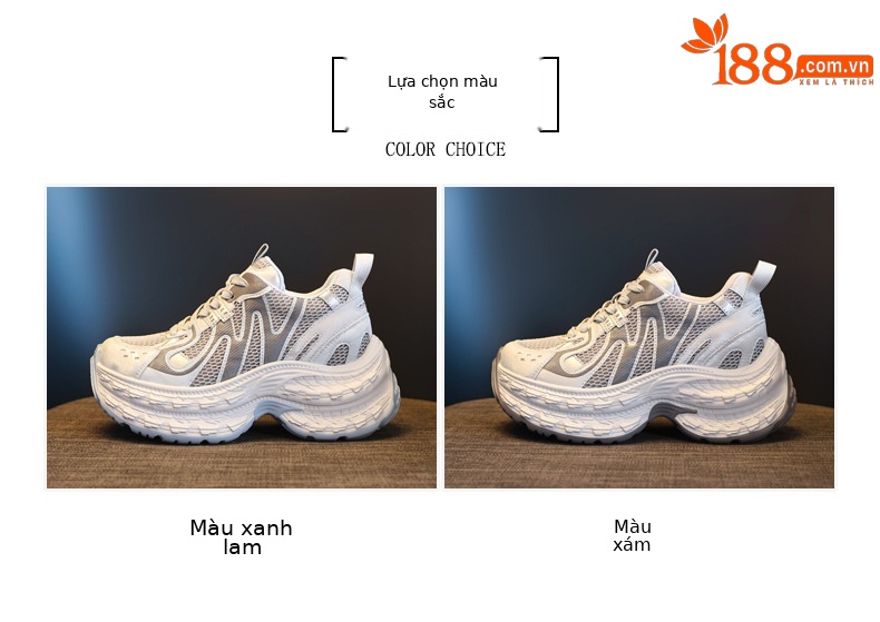 Giày sneaker nữ đế dày tăng chiều cao lưới thoáng khí phong cách thể thao — xanh lam chi tiết 2