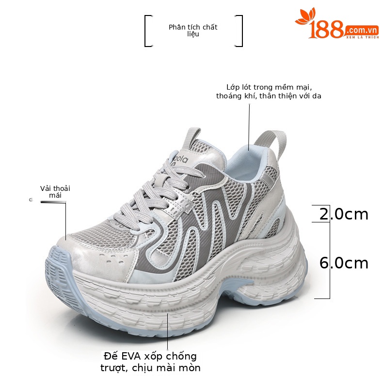Giày sneaker nữ đế dày tăng chiều cao lưới thoáng khí phong cách thể thao — xanh lam chi tiết 3