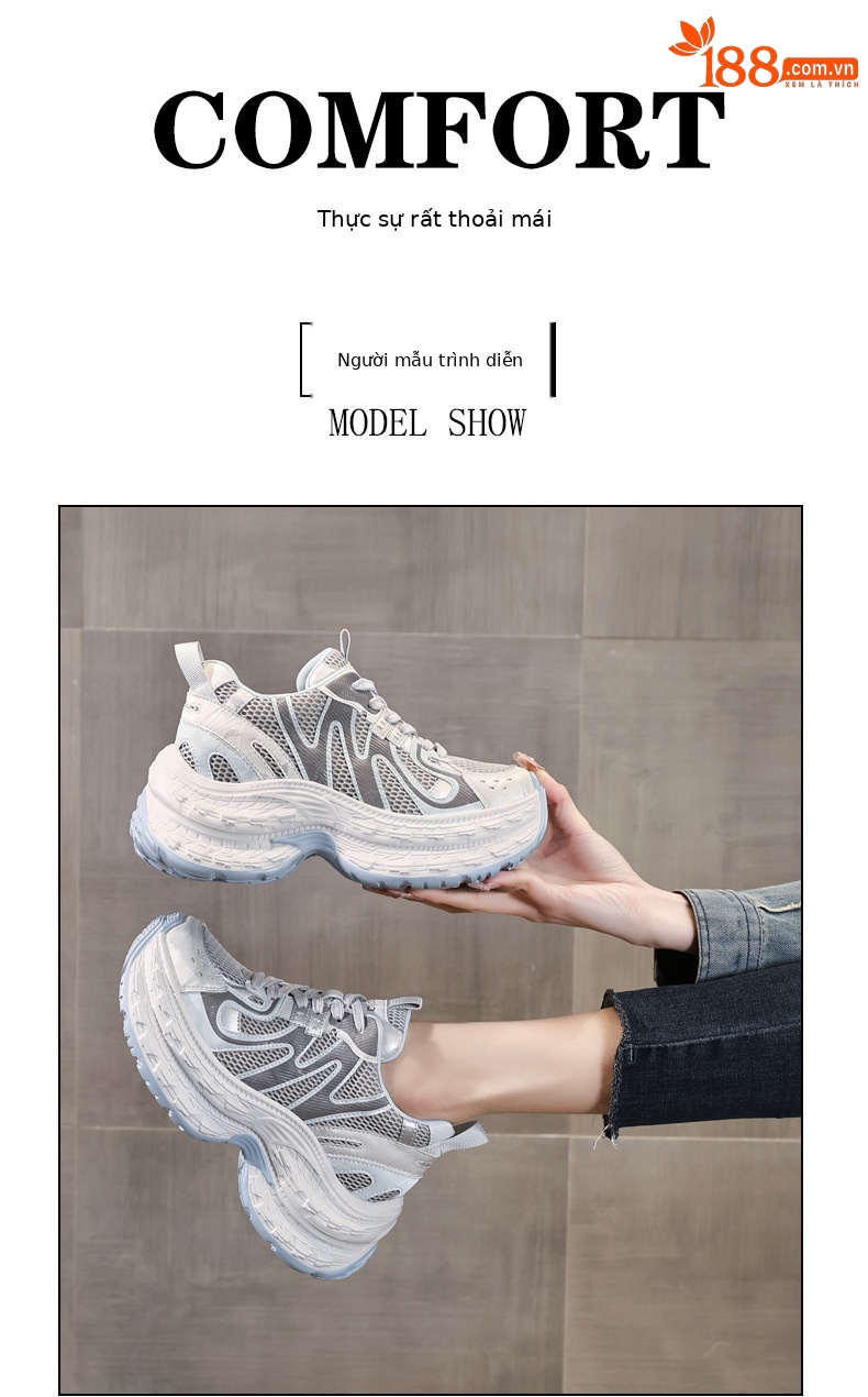 Giày sneaker nữ đế dày tăng chiều cao lưới thoáng khí phong cách thể thao — xanh lam chi tiết 11