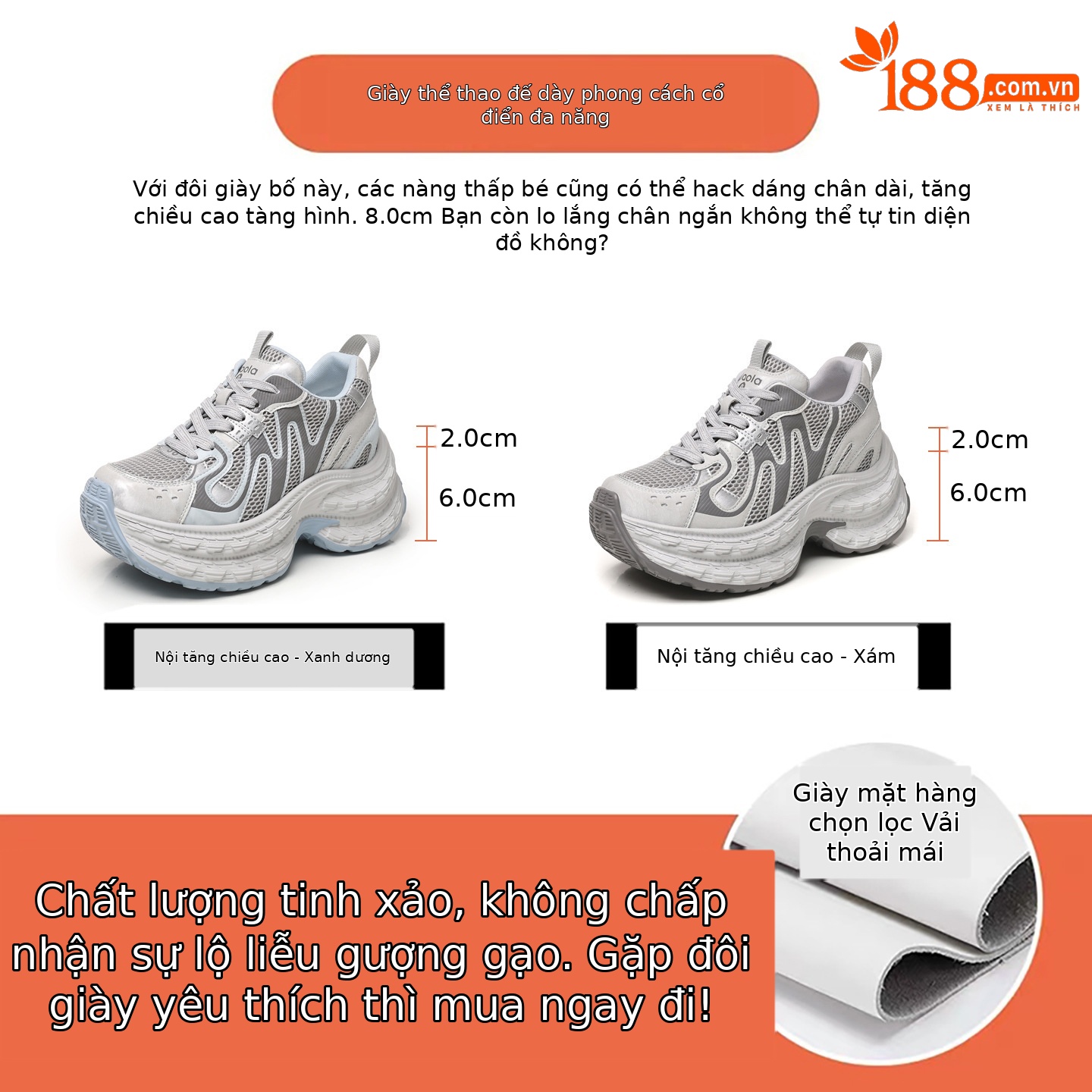 Giày sneaker nữ đế dày tăng chiều cao lưới thoáng khí phong cách thể thao — xanh lam