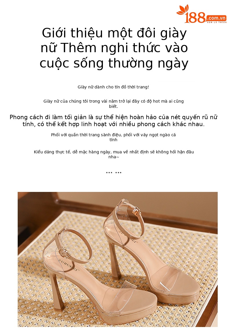Sandal cao gót nữ hở mũi quai ngang gót vuông platform đế dày — trắng ngà chi tiết 2