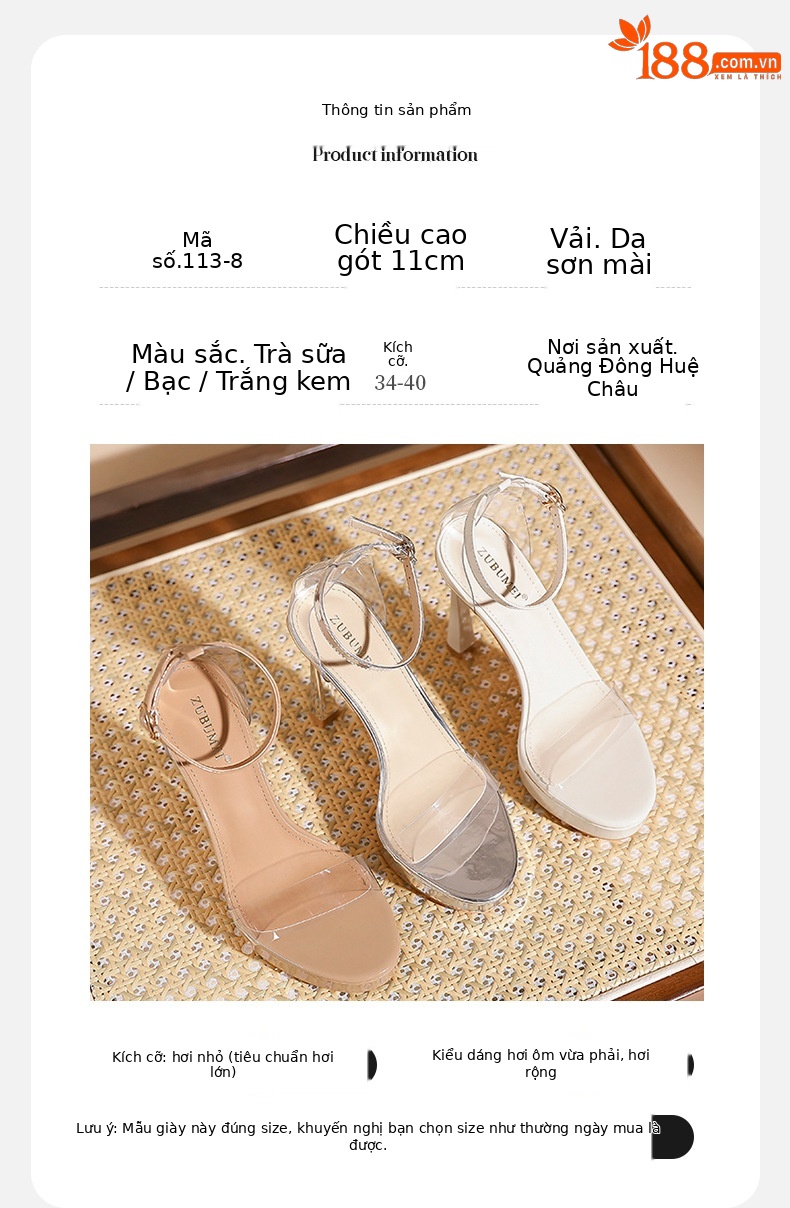 Sandal cao gót nữ hở mũi quai ngang gót vuông platform đế dày — trắng ngà chi tiết 3