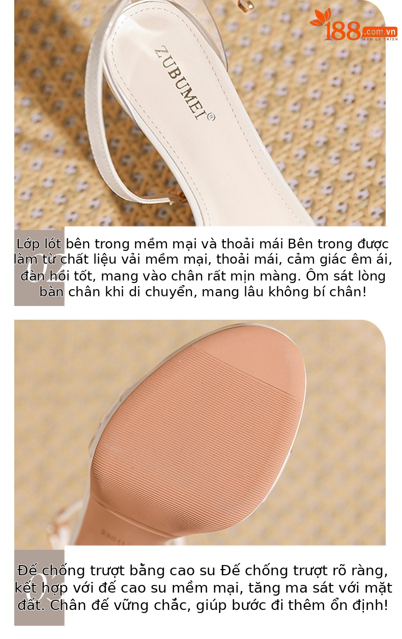 Sandal cao gót nữ hở mũi quai ngang gót vuông platform đế dày — trắng ngà chi tiết 5