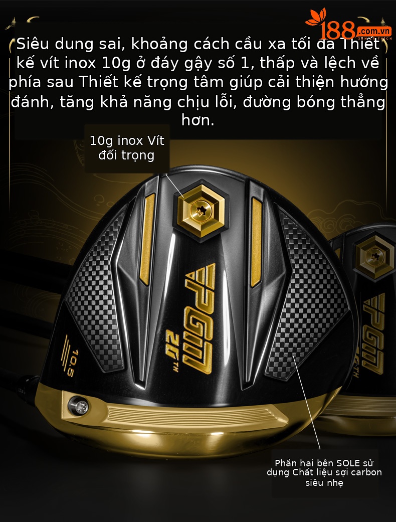 Gậy golf gỗ số 1 PGM-20TH thân carbon, mặt titan đúc đàn hồi cao, tay phải, tặng bao đầu gậy — 【Thân carbon cấp R】Gỗ số 1 màu đen vàng (tặng bao đầu gậy) MG088, 【Thân carbon cấp SR】Gỗ số 1 màu đen vàng (tặng bao đầu gậy) MG088, 【Thân carbon cấp S】Gỗ số 1 màu đen vàng (tặng bao đầu gậy) MG088 chi tiết 3