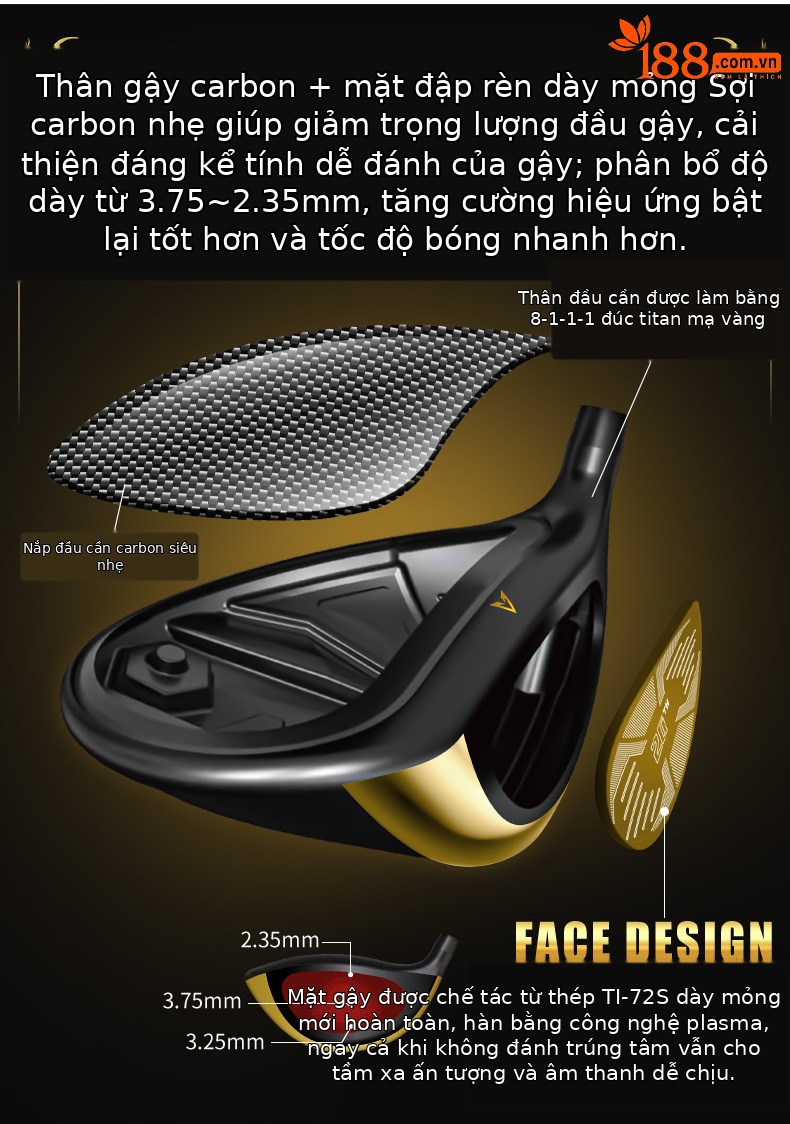 Gậy golf gỗ số 1 PGM-20TH thân carbon, mặt titan đúc đàn hồi cao, tay phải, tặng bao đầu gậy — 【Thân carbon cấp R】Gỗ số 1 màu đen vàng (tặng bao đầu gậy) MG088, 【Thân carbon cấp SR】Gỗ số 1 màu đen vàng (tặng bao đầu gậy) MG088, 【Thân carbon cấp S】Gỗ số 1 màu đen vàng (tặng bao đầu gậy) MG088 chi tiết 4