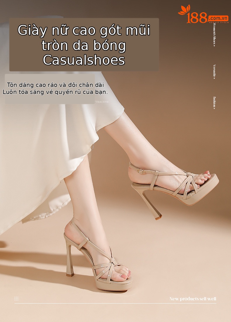 Sandal cao gót nữ hở mũi quai ngang một chữ, gót nhọn 9 cm, đế platform, phong cách tiên nữ — màu nude chi tiết 1
