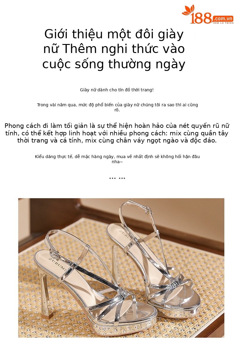 Sandal cao gót nữ hở mũi quai ngang một chữ, gót nhọn 9 cm, đế platform, phong cách tiên nữ — màu nude chi tiết 2