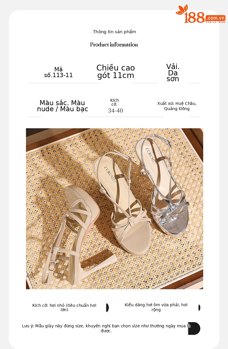 Sandal cao gót nữ hở mũi quai ngang một chữ, gót nhọn 9 cm, đế platform, phong cách tiên nữ — màu nude chi tiết 3