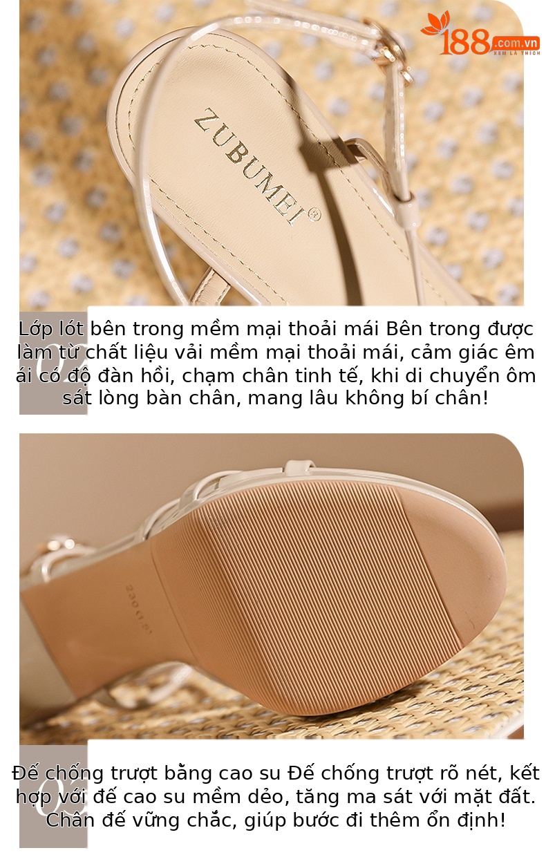 Sandal cao gót nữ hở mũi quai ngang một chữ, gót nhọn 9 cm, đế platform, phong cách tiên nữ — màu nude chi tiết 5
