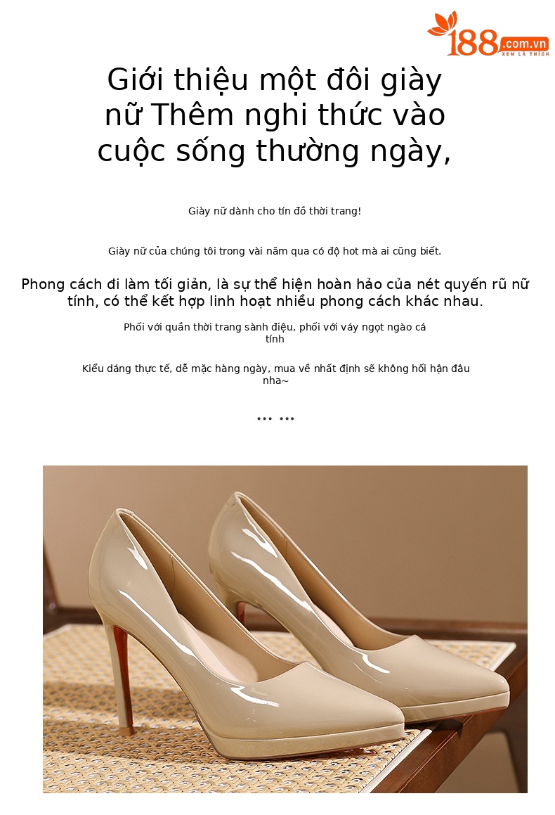Giày cao gót nữ mũi nhọn phong cách Pháp, đế đỏ, gót nhọn 10 cm — Da trần-10cm chi tiết 2