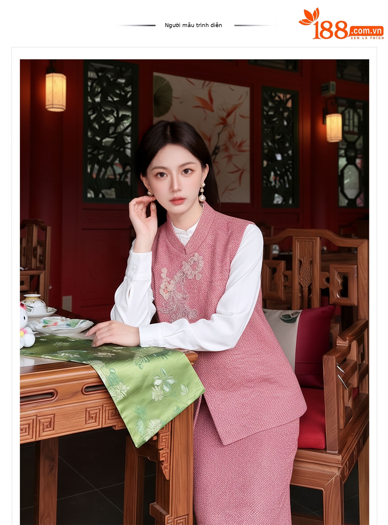 Bộ áo gile không tay và chân váy midi tân cổ điển đính cườm sang trọng — nửa váy, Trang chủ chi tiết 1