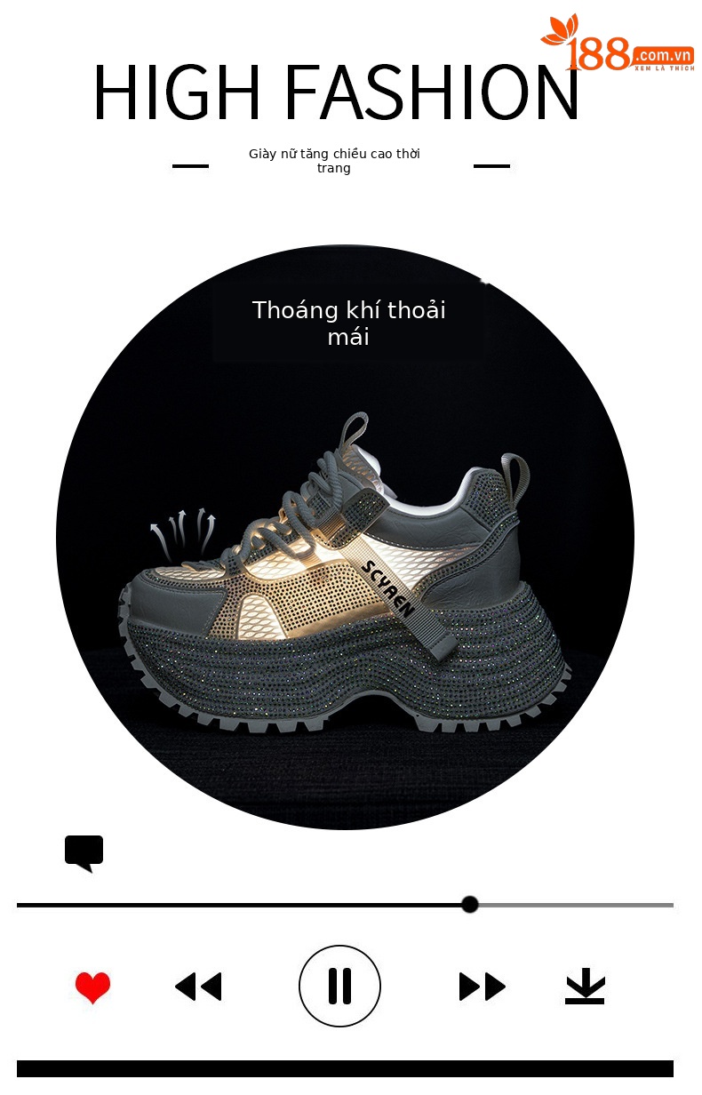 Giày sneaker nữ chunky đế dày phối đá pha lê cao cấp — Xám 5031, Be 5031 chi tiết 5