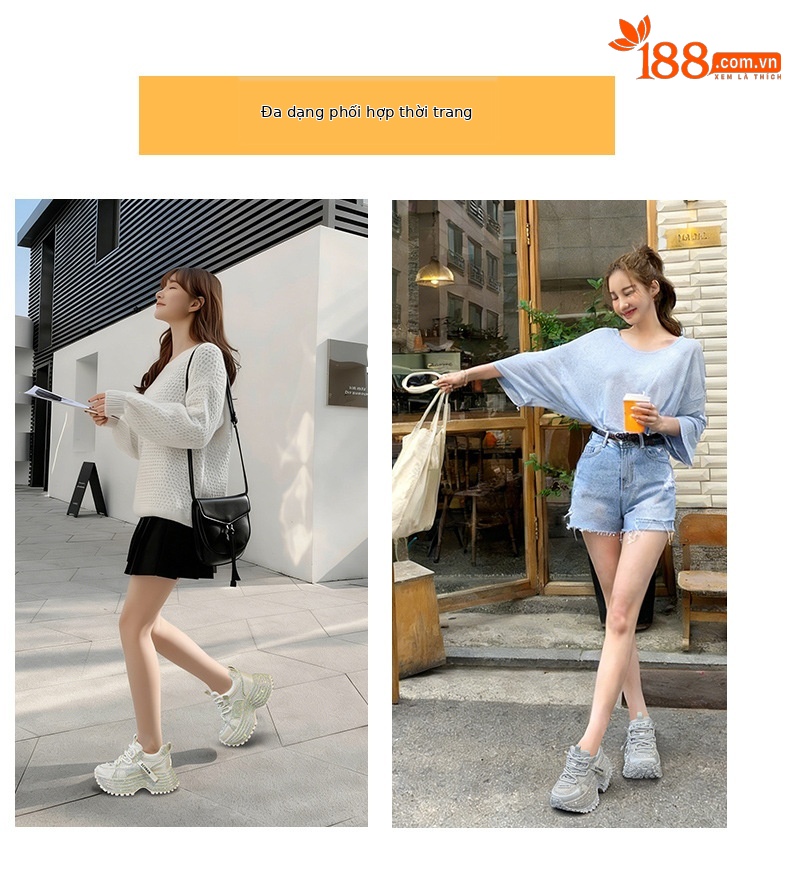 Giày sneaker nữ chunky đế dày phối đá pha lê cao cấp — Xám 5031, Be 5031 chi tiết 6