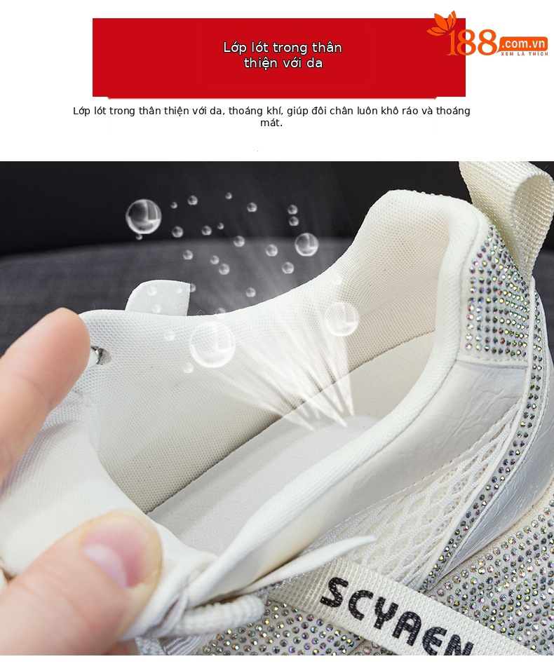 Giày sneaker nữ chunky đế dày phối đá pha lê cao cấp — Xám 5031, Be 5031 chi tiết 8