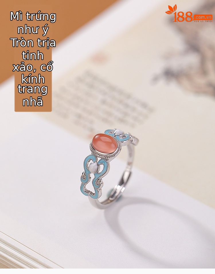 Nhẫn bạc S925 nam mặt mã não đỏ vintage phong cách quốc phong — Một mảnh chi tiết 1