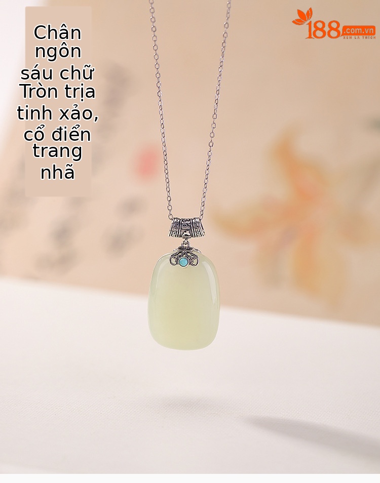 Mặt dây chuyền bạc S925 đá ngọc Hotan tự nhiên khắc Lục Tự Chân Ngôn phong cách vintage — Mặt dây chuyền đơn (không bao gồm chuỗi) chi tiết 2