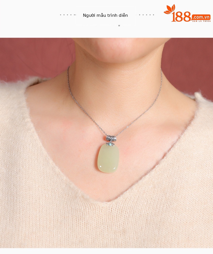 Mặt dây chuyền bạc S925 đá ngọc Hotan tự nhiên khắc Lục Tự Chân Ngôn phong cách vintage — Mặt dây chuyền đơn (không bao gồm chuỗi) chi tiết 5