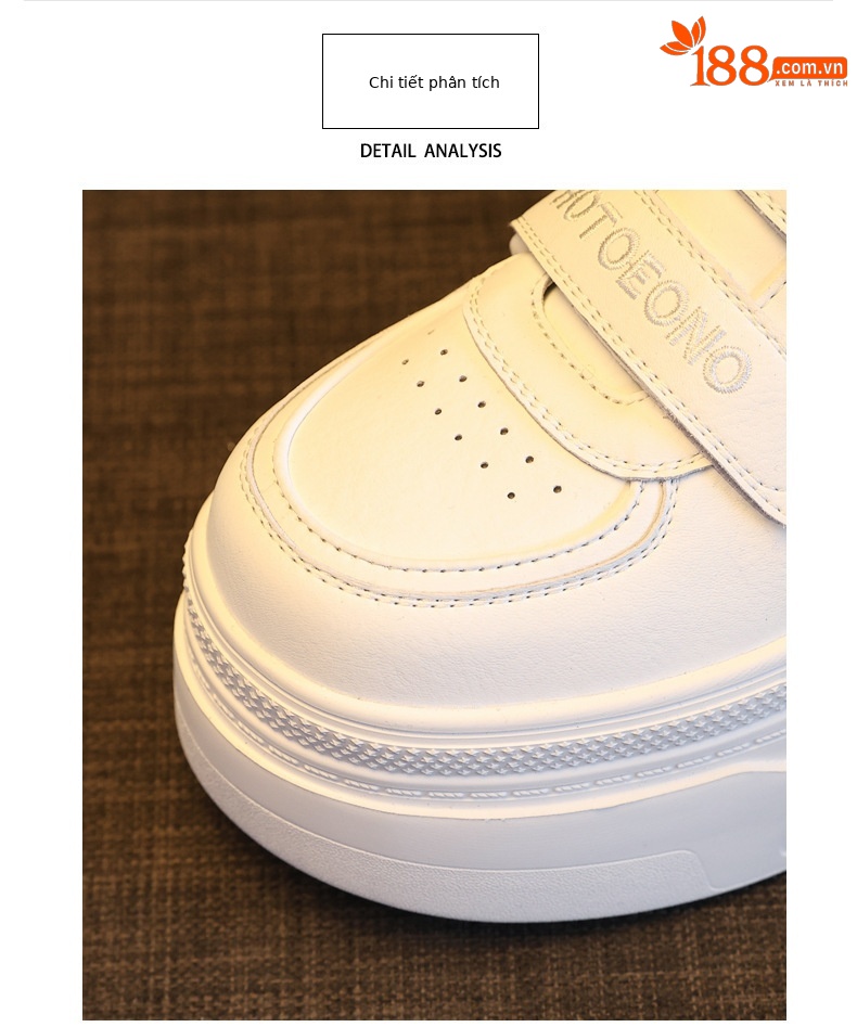 Giày sneaker nữ đế dày tăng chiều cao bên trong, dán thể thao, phong cách trắng đa năng — màu trắng chi tiết 5