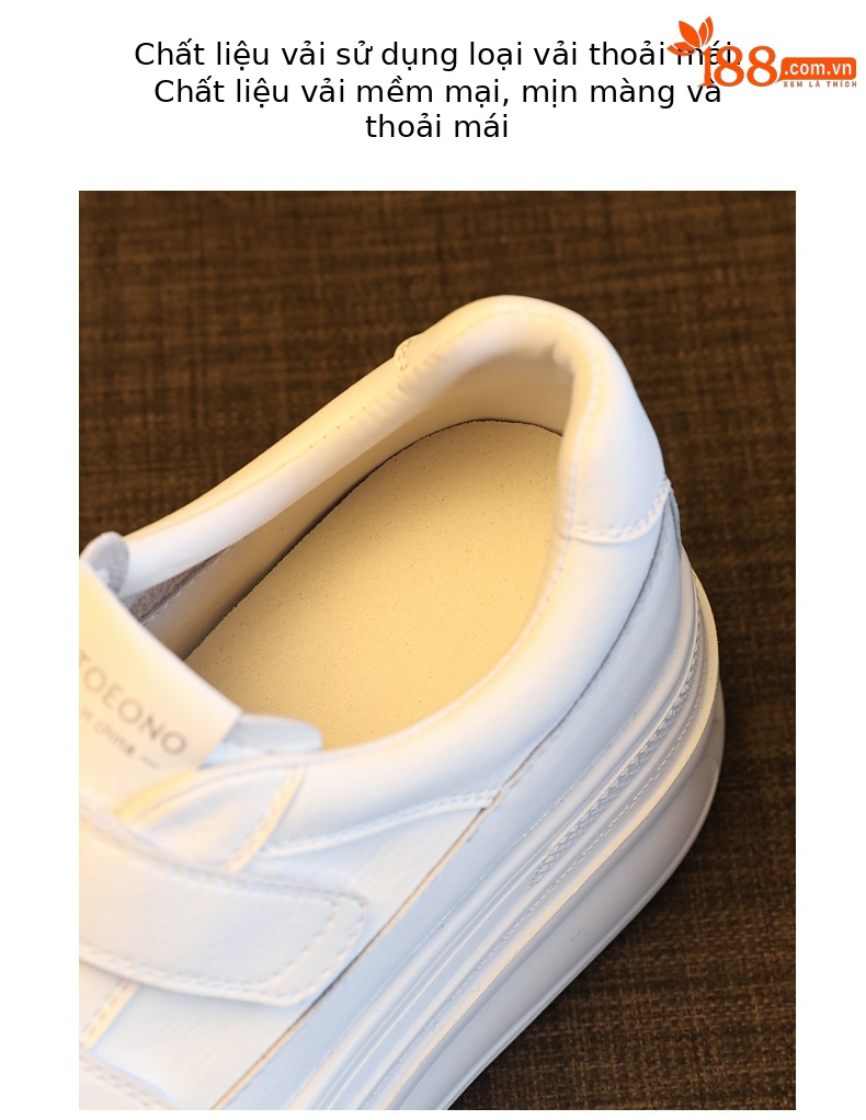 Giày sneaker nữ đế dày tăng chiều cao bên trong, dán thể thao, phong cách trắng đa năng — màu trắng chi tiết 6