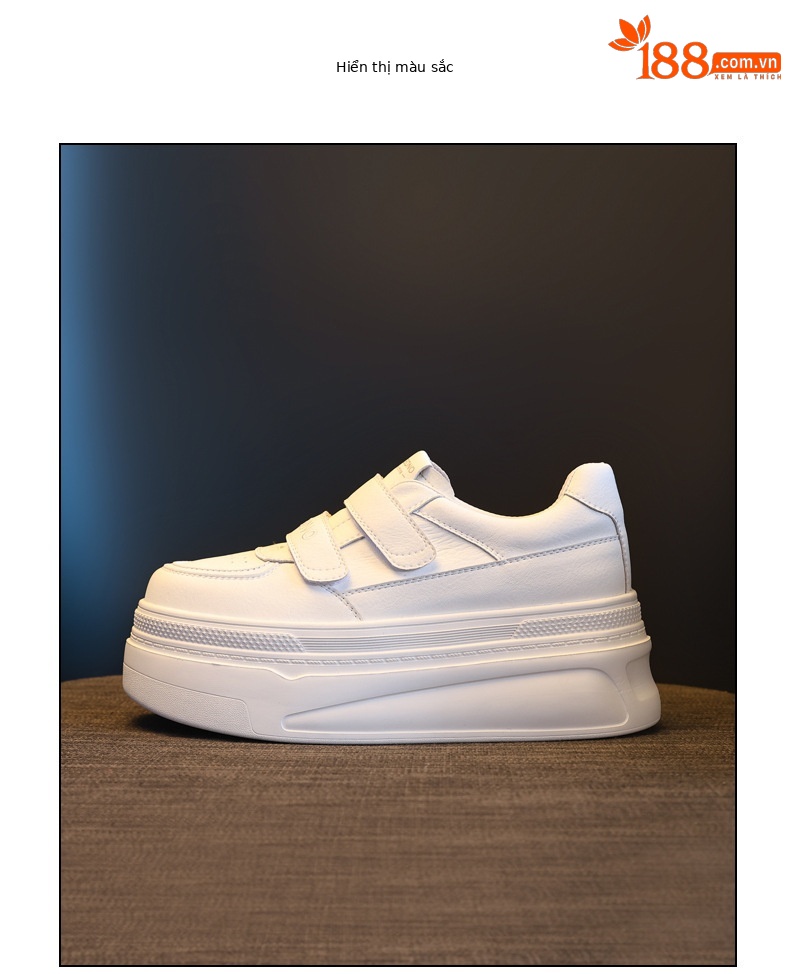 Giày sneaker nữ đế dày tăng chiều cao bên trong, dán thể thao, phong cách trắng đa năng — màu trắng chi tiết 12