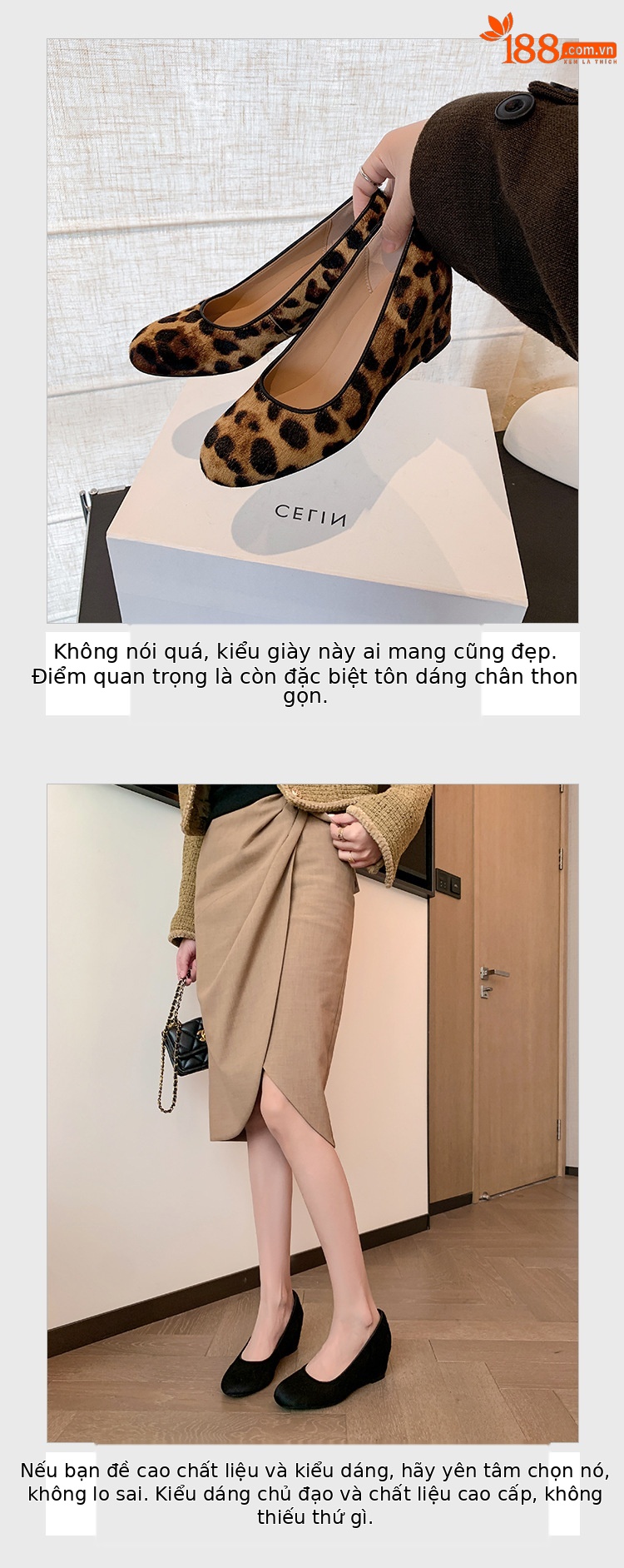 Giày cao gót nữ đế xuồng platform da bò họa tiết da báo, mũi tròn, dáng slip-on, gót ước lượng 6-8 cm — màu đen chi tiết 6