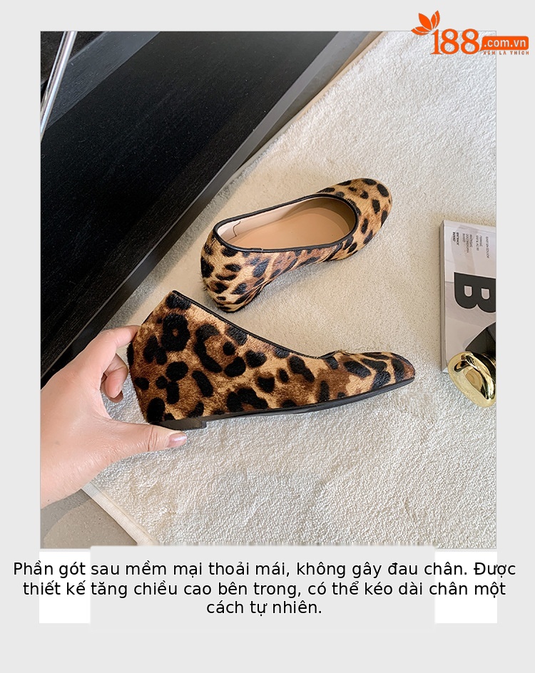 Giày cao gót nữ đế xuồng platform da bò họa tiết da báo, mũi tròn, dáng slip-on, gót ước lượng 6-8 cm — màu đen chi tiết 7