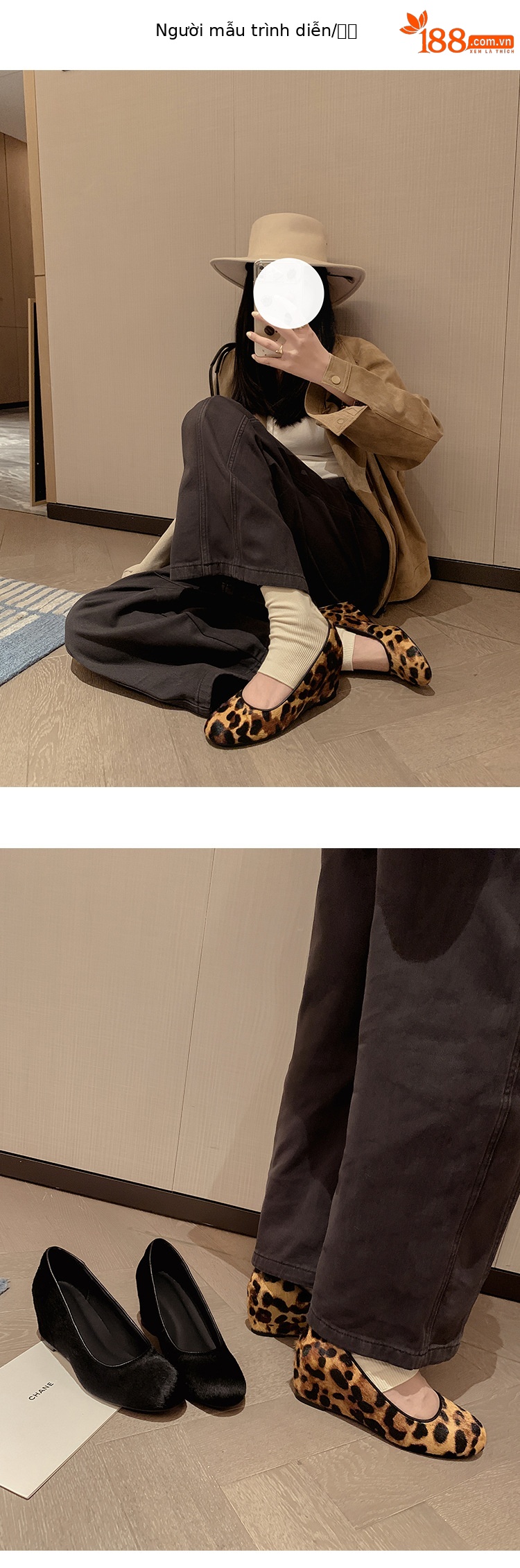 Giày cao gót nữ đế xuồng platform da bò họa tiết da báo, mũi tròn, dáng slip-on, gót ước lượng 6-8 cm — màu đen chi tiết 8