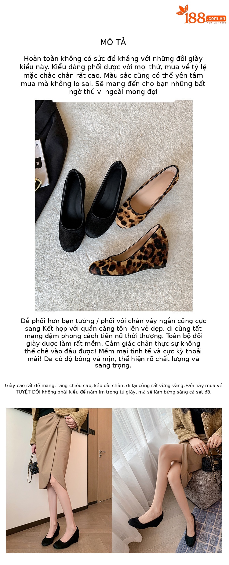 Giày cao gót nữ đế xuồng platform da bò họa tiết da báo, mũi tròn, dáng slip-on, gót ước lượng 6-8 cm — màu đen chi tiết 3