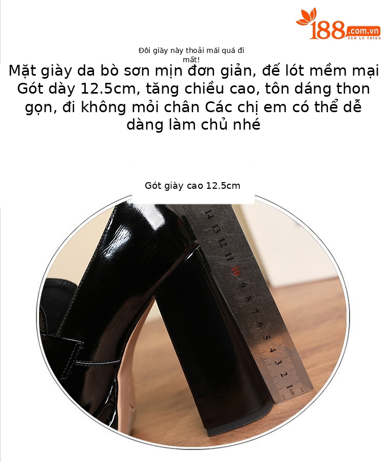 Giày cao gót nữ đế xuồng platform da bò đầu, gót dày 9 cm, mũi tròn bít — màu đen chi tiết 2