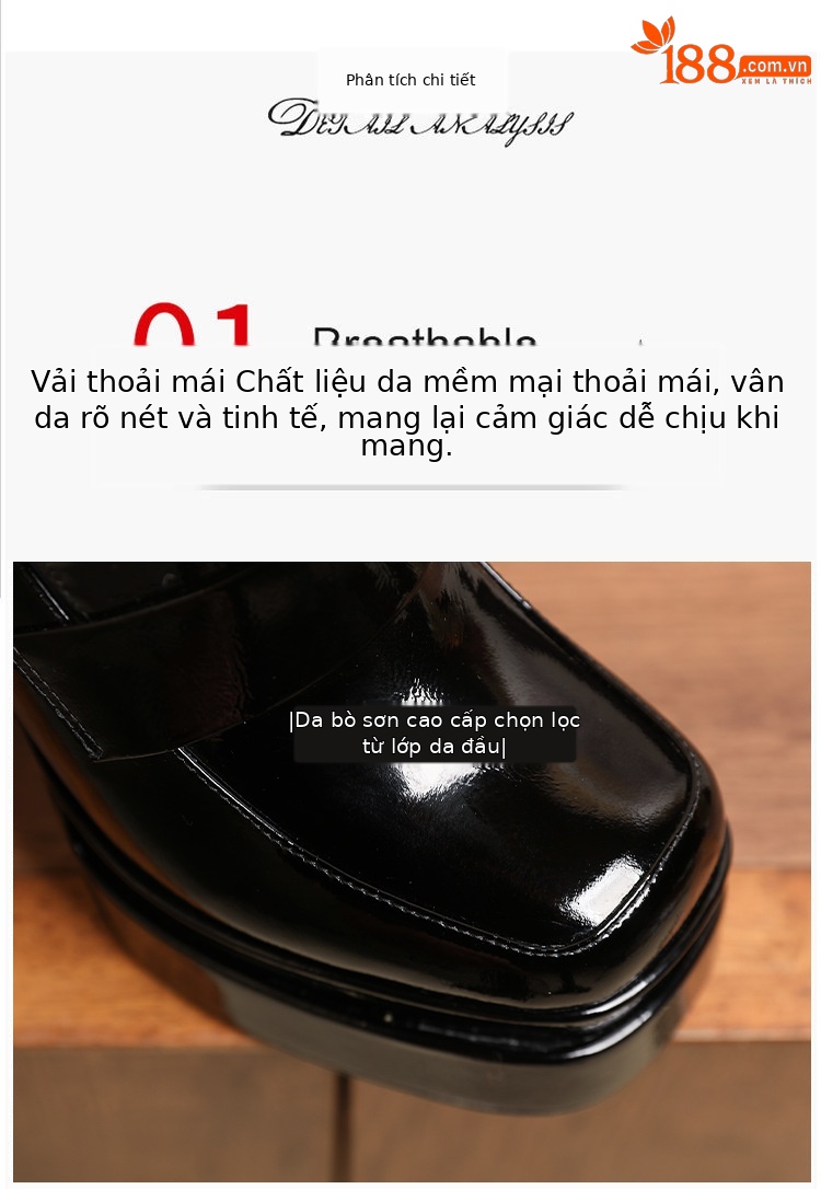 Giày cao gót nữ đế xuồng platform da bò đầu, gót dày 9 cm, mũi tròn bít — màu đen chi tiết 5