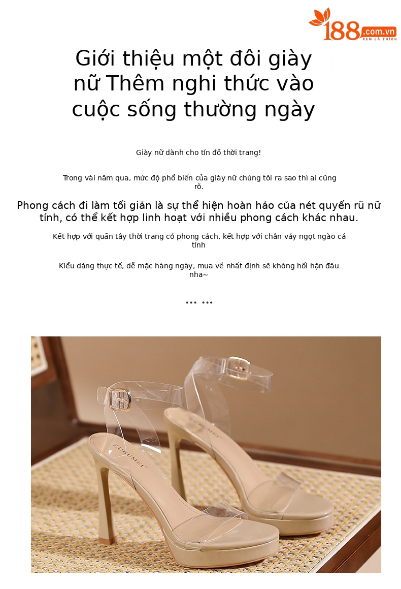 Sandal cao gót nữ quai ngang trong suốt, đế platform, mũi hở, gót nhọn 9 cm — trắng ngà chi tiết 2