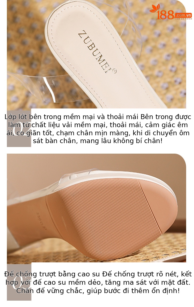 Sandal cao gót nữ quai ngang trong suốt, đế platform, mũi hở, gót nhọn 9 cm — trắng ngà chi tiết 4