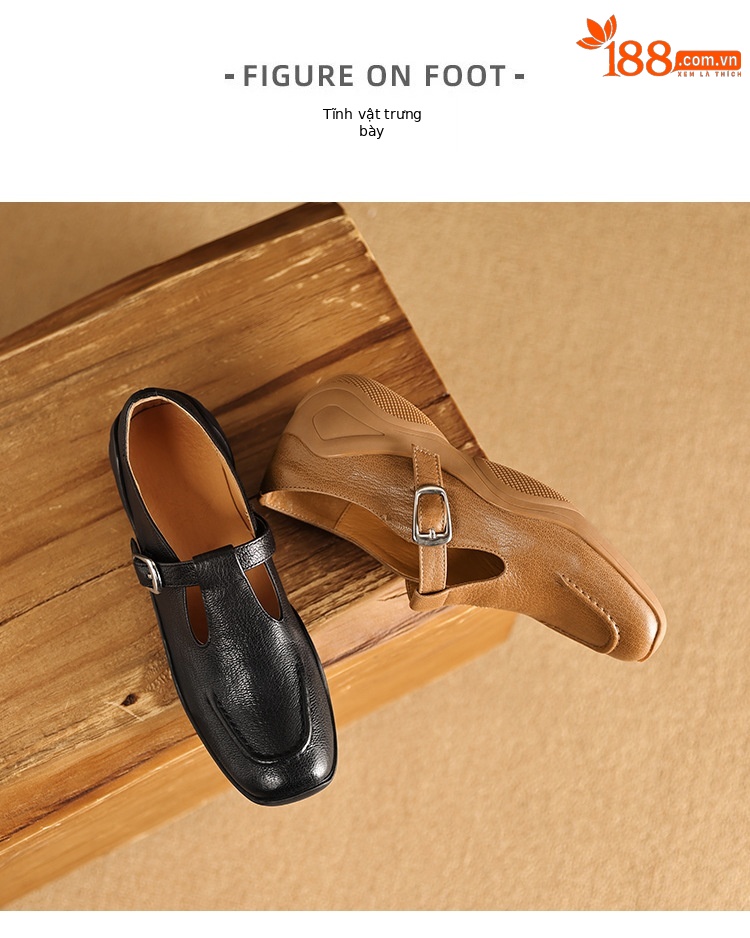 Giày Mary Jane nữ quai ngang khóa T, da cừu, gót thấp 4 cm, đế mềm — đen chi tiết 8