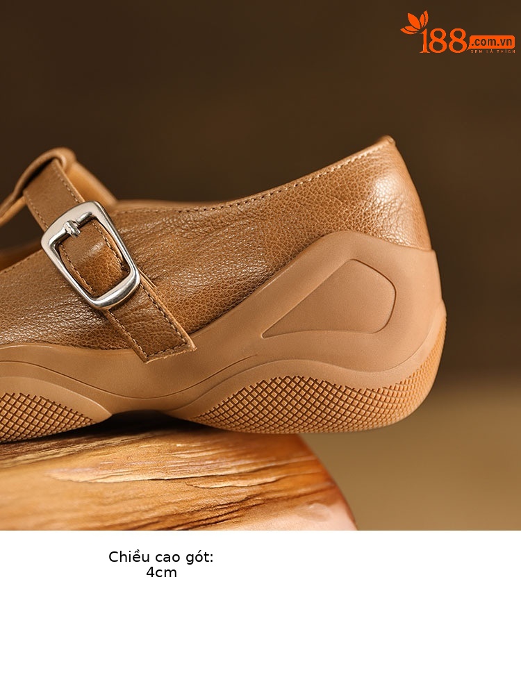 Giày Mary Jane nữ quai ngang khóa T, da cừu, gót thấp 4 cm, đế mềm — đen chi tiết 12