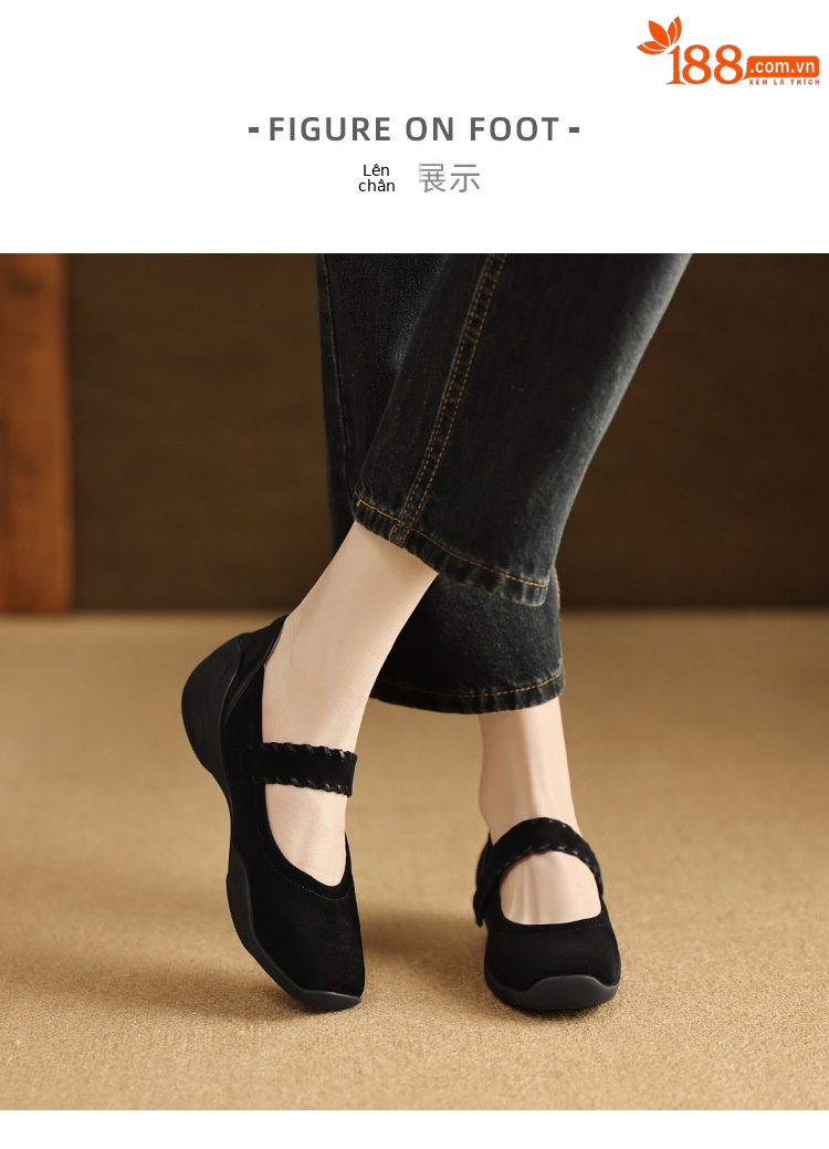Giày Mary Jane nữ quai ngang khóa T, gót thấp 4 cm, da cừu mềm — đen chi tiết 3
